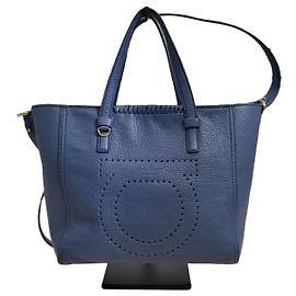 Salvatore Ferragamo Borsa Tote Marta in Grano Blu Salvatore Gancci