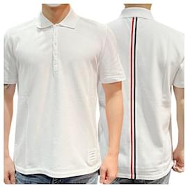 Thom Browne Cotton Pique Center Back Three Stripe Relaxed Fit Polo T-Shirt