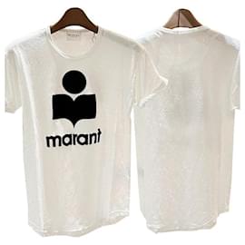 Weißes T-Shirt mit schwarzem Etolie KOLDI Logo aus Leinen - Isabel Marant