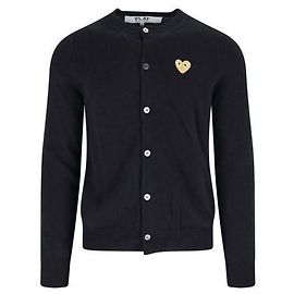 Comme Des Garcons Wollcardigan mit goldenem Herz-Patch AX