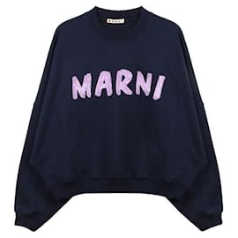 Marni Bedruckter Navy Baumwollpullover