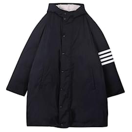 Thom Browne Parka da football con cappuccio in twill di poliestere imbottita in piuma blu navy