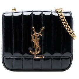 Borsa a catena Vicky Monogram piccola in vernice nera di Saint Laurent