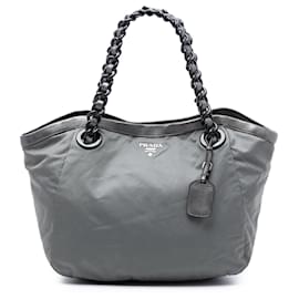Borsa Tote Tessuto Prada in pelle metallizzata grigia