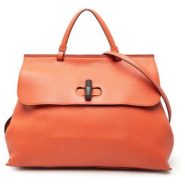 Gucci Orange große Leder-Bamboo-Umhängetasche