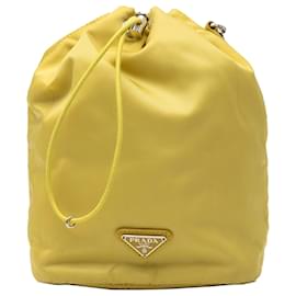 Pochette con cordino in tessuto giallo Prada