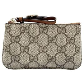 GUCCI GG Supreme Beige Brown Leather Coin Case