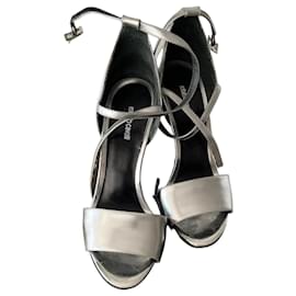 Sandali con zeppa metallici argento Roberto Cavalli