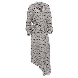 Vestido midi impreso asimétrico Iro Jensen en viscosa blanca