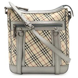 Borsa a spalla in tela con motivo Nova Check in pelle metallica Burberry