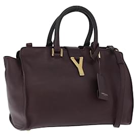 SAINT LAURENT petit cabas Bolso de mano de cuero 2 en 1 Púrpura Dorado Auth BA11112