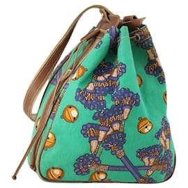Borsa a Spalla LOEWE in Tela Verde Oro Auth BA10740