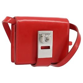 Borsa a Spalla Gancini in Pelle Rossa e Argento di Salvatore Ferragamo Auth BA10529