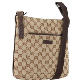 Borsa a Spalla GG Canvas Gucci Beige Argento 122793 Auth ep13100