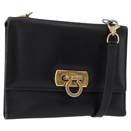 Borsa a Spalla Gancini in Pelle Oro Nero Salvatore Ferragamo Auth 173272