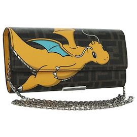 FENDI xFRGMTxPOKEMON Portafoglio a Catena in Tela Zucca Drago Nero Auth 166959SM