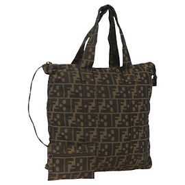 FENDI Zucca Canvas Tote Bag Braun Schwarz Auth 172970