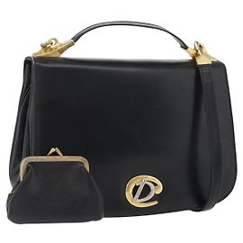 Sac à épaule Christian Dior en cuir de veau noir et or Auth LNZ141