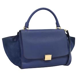 Borsa a mano Trapeze CELINE in pelle scamosciata 2 in 1 blu oro Auth ka2823 - Céline