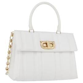 Gancini Kettenhandtasche aus Leder Salvatore Ferragamo 2 in 1 Weiß Gold Auth 171530M