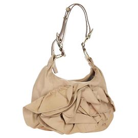 SAINT LAURENT Borsa a Spalla Pelle Beige Oro Auth 172811V