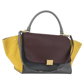Céline Borsa a mano Trapeze CELINE in pelle scamosciata 2 in 1 grigia oro Auth ep13043