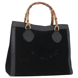 Borsa a Mano in Bambù GUCCI Camoscio Nero Oro 002 1096 0260 Auth 172841