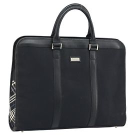 Borsa da lavoro Burberry Black Label in nylon nero e argento Auth ka2647