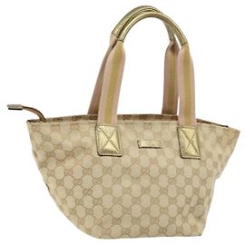 Borsa a mano in tela GG Gucci Beige Oro 131228 Auth gh1835