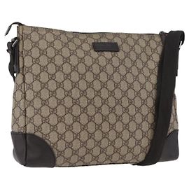 Borsa a Spalla GG Canvas PVC Beige Argento Gucci 110054 Auth 172689