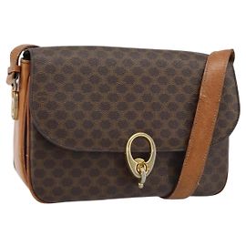 Céline Bolsa de Ombro em Lona Macadam CELINE em Couro PVC Marrom Dourado Auth LNZ086