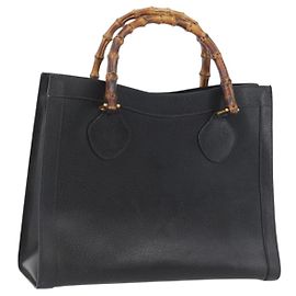 Borsa Tote in Pelle Gucci Bamboo Nera Oro 002 0260 Auth ep13352