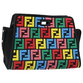 Borsa a spalla FENDI Peek A Boo Defender in tela Zucca nera e argento Auth ARZ227V