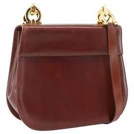 Gancini Schultertasche aus braunem Leder mit Gold Salvatore Ferragamo Auth LNZ377