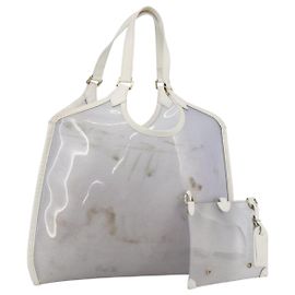 LOUIS VUITTON Bolsa Plage Via Epi em Vinil Couro Transparente Branca M92153 LV Auth ka2814