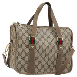 Gucci Borsa GG Supreme Web Sherry Line PVC 2 vie Beige Oro 41 02 039 Auth 173119