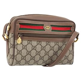 Borsa Gucci GG Supreme Web Sherry Line PVC Beige Oro 001 50 6655 Auth ARZ347
