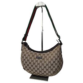 Borsa a spalla croissant in tela monogramma Gucci vintage beige marrone