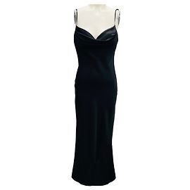 Vestido de noche de satén de seda negra Alexander McQueen