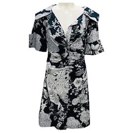 Lela Rose Navy Floral Bedrucktes Hemdkleid mit offenem Kragen
