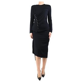 Paco Rabanne Vestido de jersey negro fruncido - talla UK 14