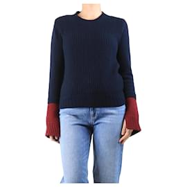 Rippstrick-Pullover aus Kaschmir in Marineblau und Bordeaux - Größe M - Céline