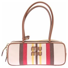 Borsa a mano Miu Miu Beau in tela e pelle tricolore beige