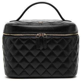 Chanel Schwarze CC Gequiltete Lammleder Kosmetiktasche