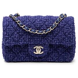 Chanel Blue Mini Rectangular Classic Tweed Single Flap