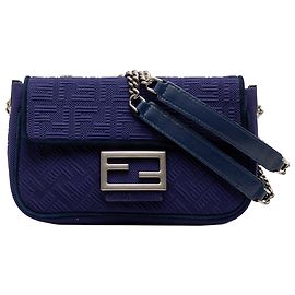 Baguette Midi in Tessuto Tecnico Embossato Zucca Blu Fendi