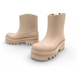 NUEVAS BOTAS DE LLUVIA CHLOE CHC23A904FP26G 37 BEIGE ROSA + CAJA - Chloé