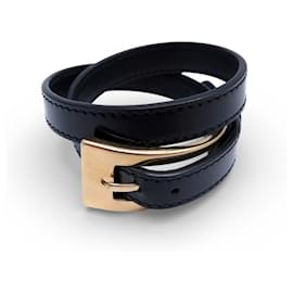 NUOVO BRACCIALE SAINT LAURENT DOUBLE TOUR 764789 IN PELLE LUCIDA NERA BRACCIALE A BANGLE - Saint Laurent
