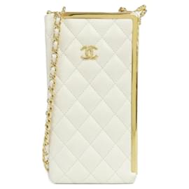 Custodia per telefono in pelle di agnello bianca Chanel