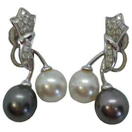 Orecchini Toi et Moi con Perle del Sud e Diamanti in Oro Bianco - Autre Marque